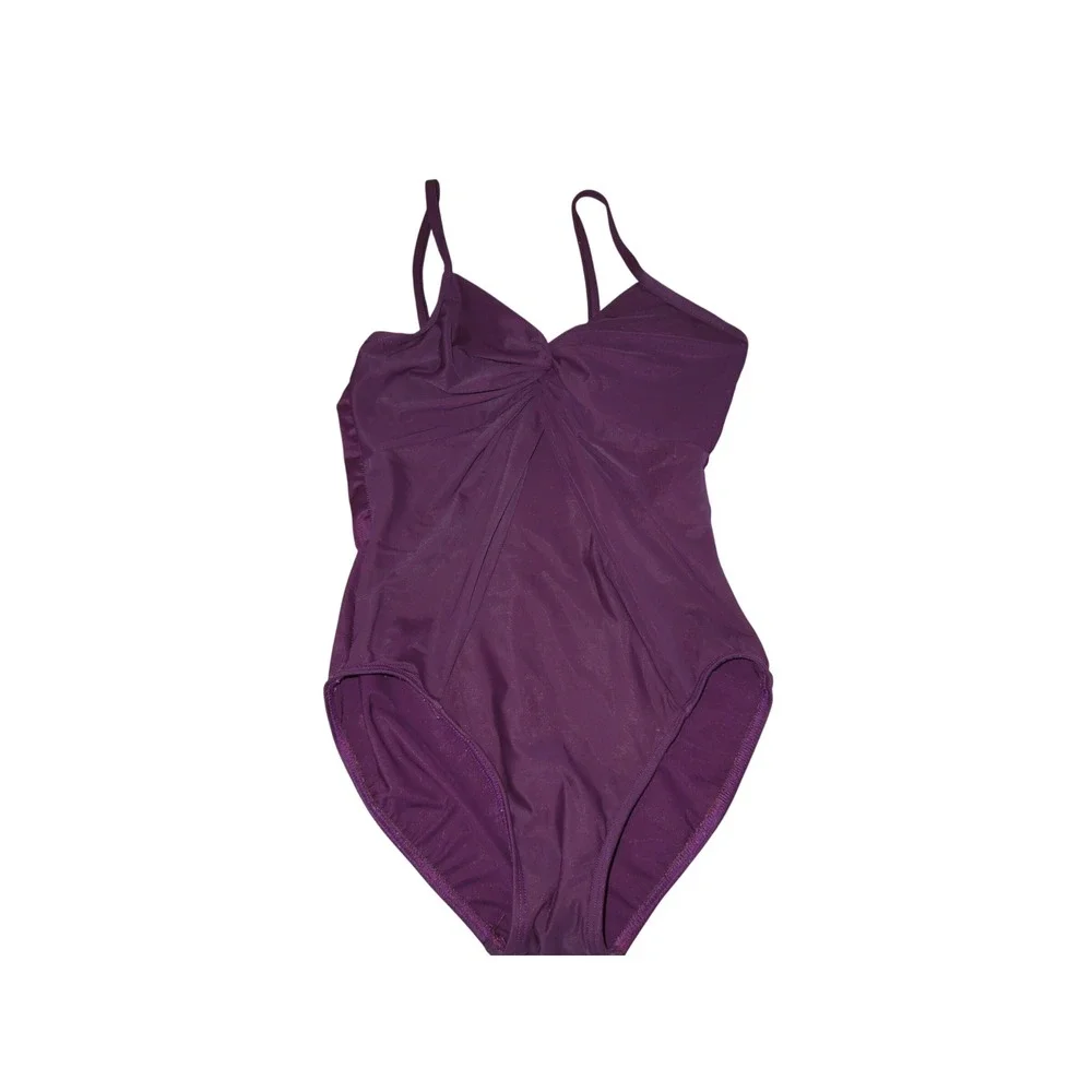 Miraclesuit One Piece Swimsuit Purple Twist Front Tummy Control Slimming Size 10